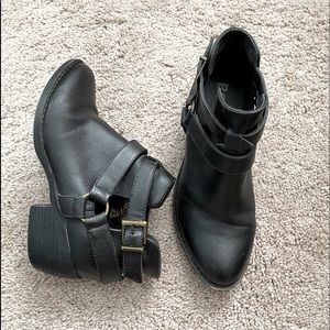 Black Buckle Leather Booties